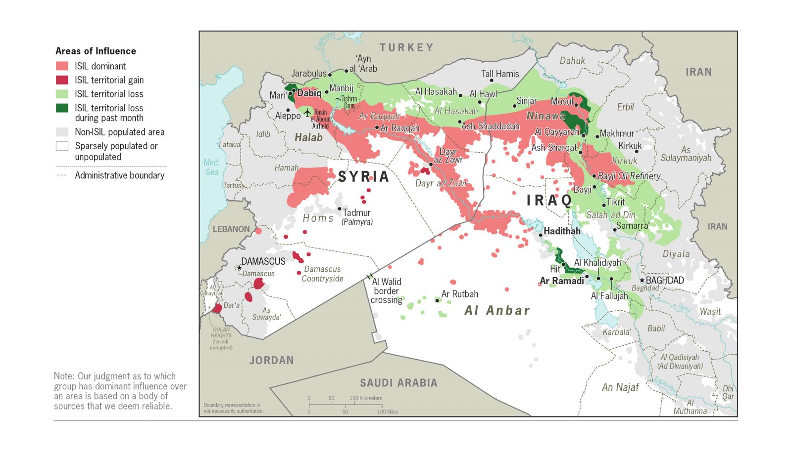 Islamic State Areas of Influence, August 2014 through October 2016