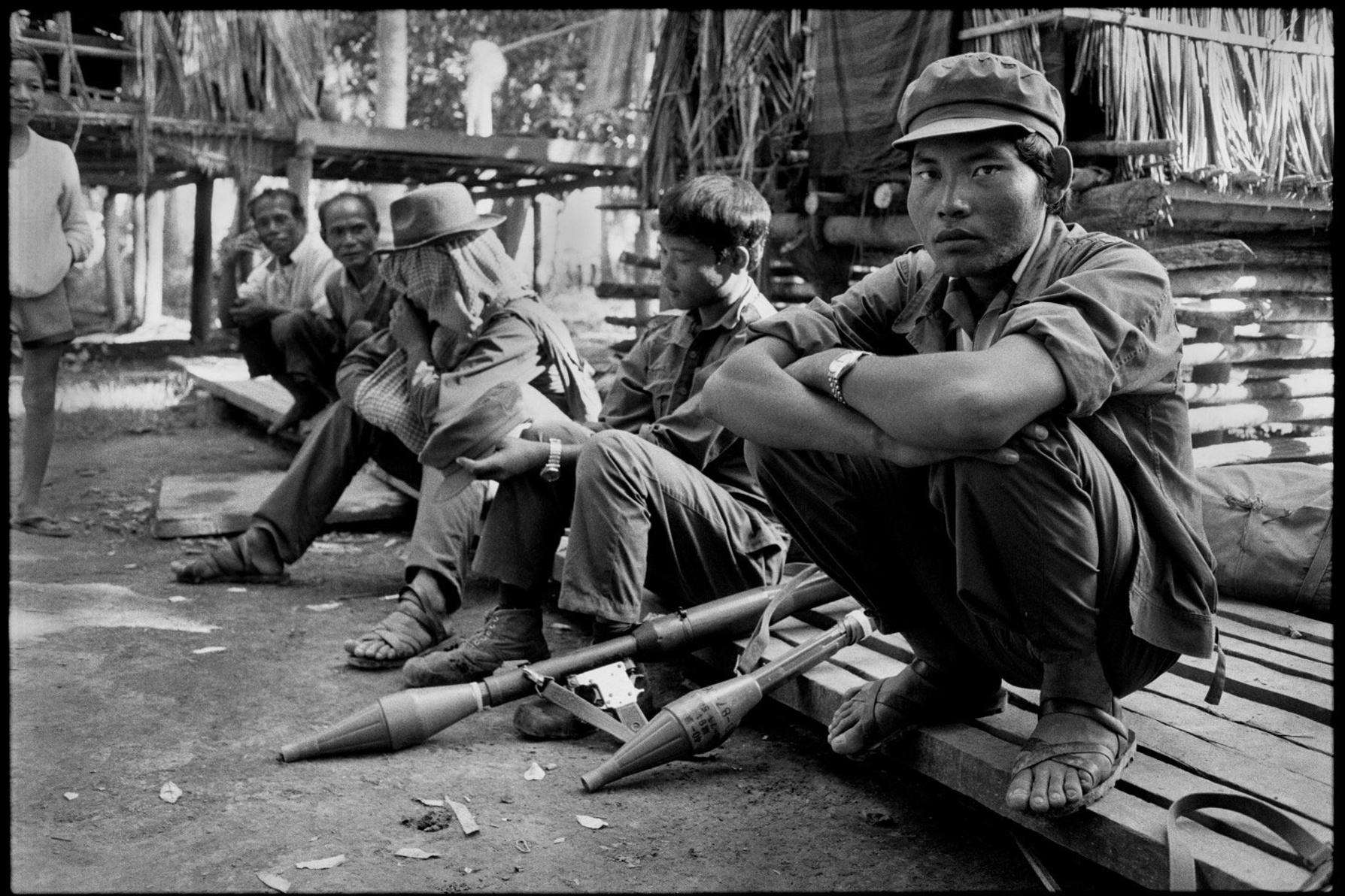 Khmer Rouge guerrillas in a remote  village near Pol Pot’s base in Anlong Veng, northern Cambodia, 1990 
