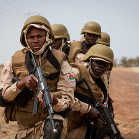 Burkinabe soldiers practice at a U.S.-led counterterrorism exercise among Sahel militaries in 2020. Burkina Faso’s coup last month underscores a need for stronger policies to prevent military seizures of power. (Sgt. Steven Lewis/U.S. Africa Command)