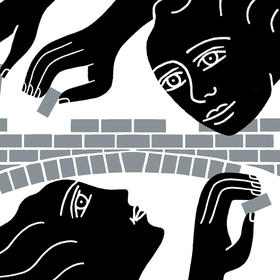 graphic of women building a wall