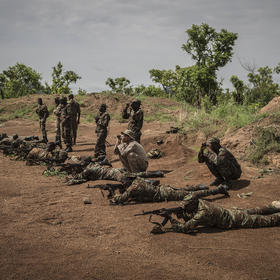 Soldiers train in Pendjari National Park in Benin, June 14, 2019. (Finbarr O'Reilly/The New York Times)
