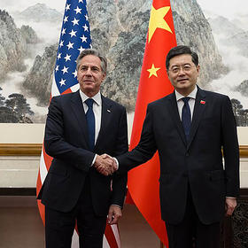 Secretary Blinken shakes hands with Chinese Foreign Minister Qin Gang in Beijing, June 18, 2023. (U.S. Department of State)