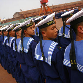 Chinese Navy sailors in Zhanjiang, China. China’s Naval fleet is the largest in the world as of 2014, although the U.S. Navy is still considered more powerful. (Nelson Ching/The New York Times)