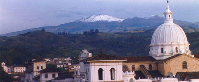 City of Popayán Colombia, Puracé volcano at the background