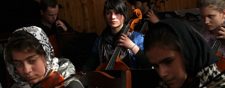Members of the Afghanistan National Institute of Music practice in their facilities in Kabul, Afghanistan, before their tour of the U.S.