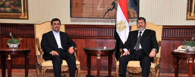 President Mohamed Morsi of Egypt before meeting with his counterpart from Iran, President Mahmoud Ahmadinejad, in Cairo