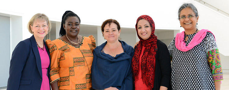 From left to right, USIP’s Kathleen Kuehnast with awardees Victoria Kisyombe, Claudia Paz y Paz, Suaad allami and Priti Patkar.