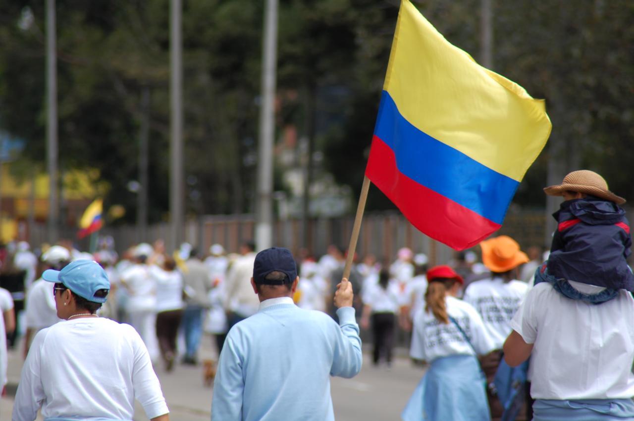 Colombian flag in a march