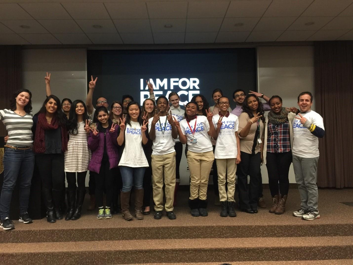Perspective Charter School Students, Rhonda Scullark, and Loyola University students at a screening of “I am for Peace.” Photo courtesy of Ms. Scullark 