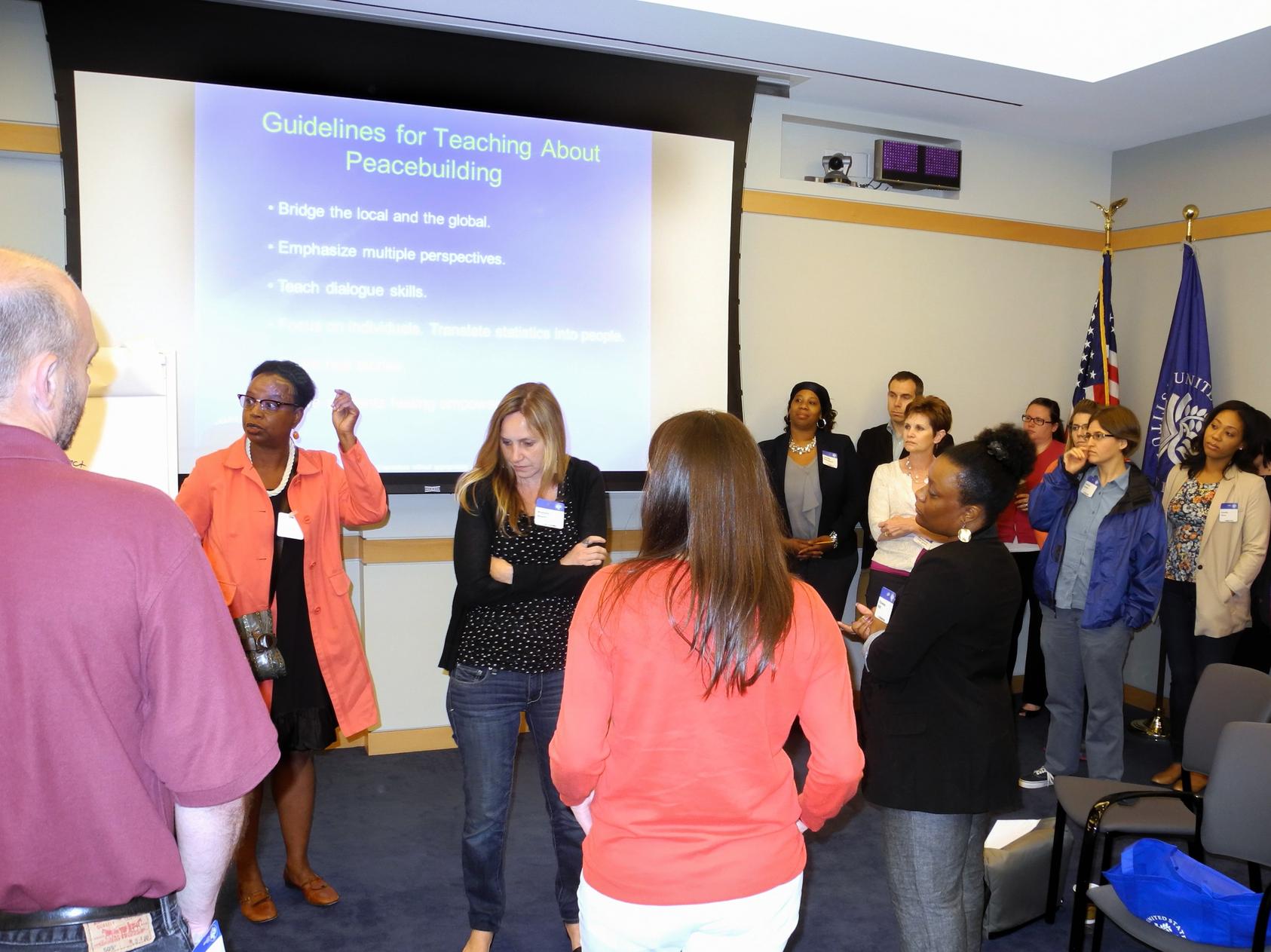 International Baccalaureate teachers learn best practices for teaching global peacebuilding during a teacher workshop at the U.S. Institute of Peace.