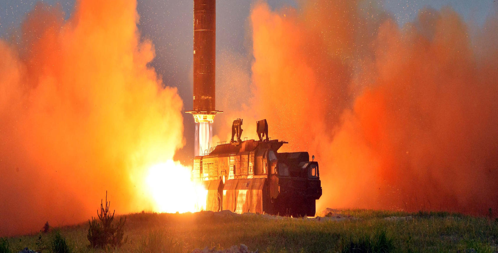 In a photo released by the North Korean government on June 23, 2016, an apparently successful launch of North Korea’s Musudan missile