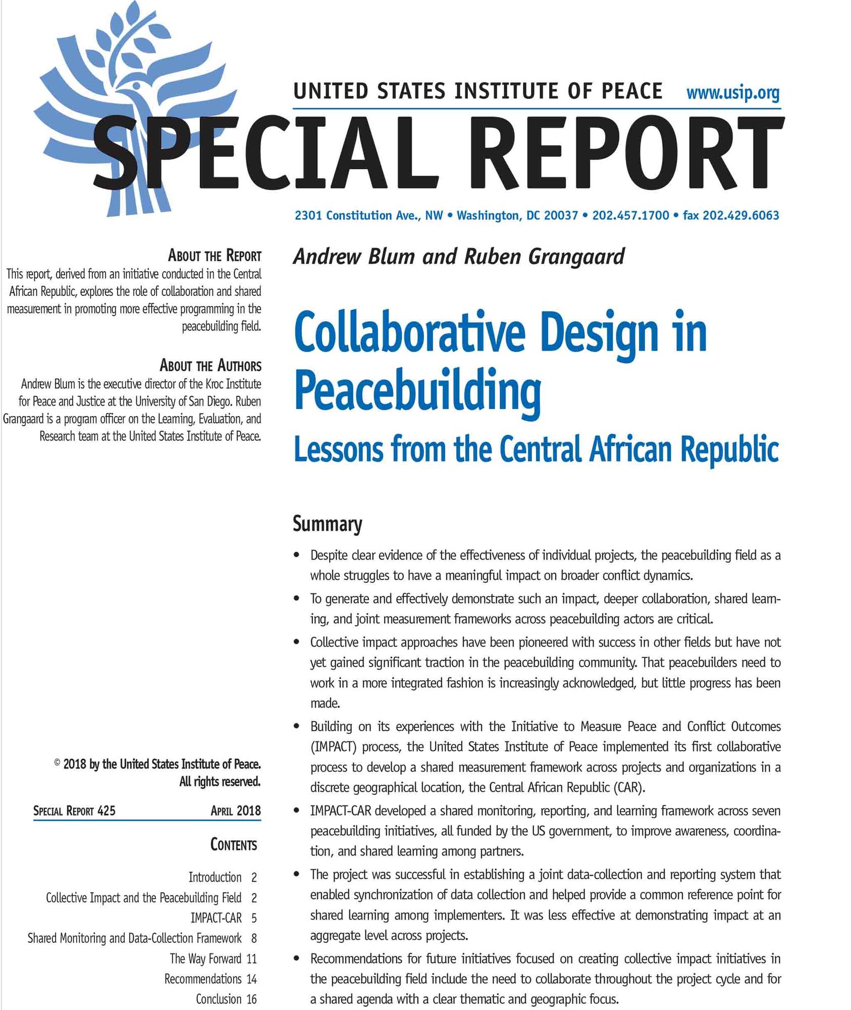 collaborative design in peacebuilding united states institute of peace contents collaboration