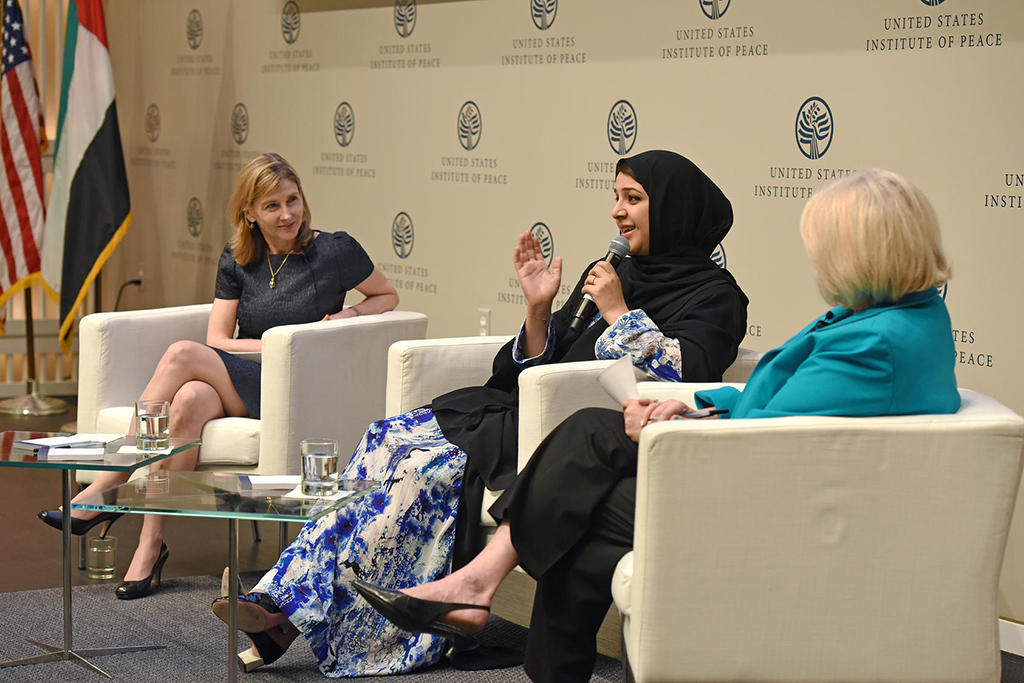 Pictured from left to right, Nancy Lindborg, H.E. Reem Al Hashimy, Ambassador Melanne Verveer