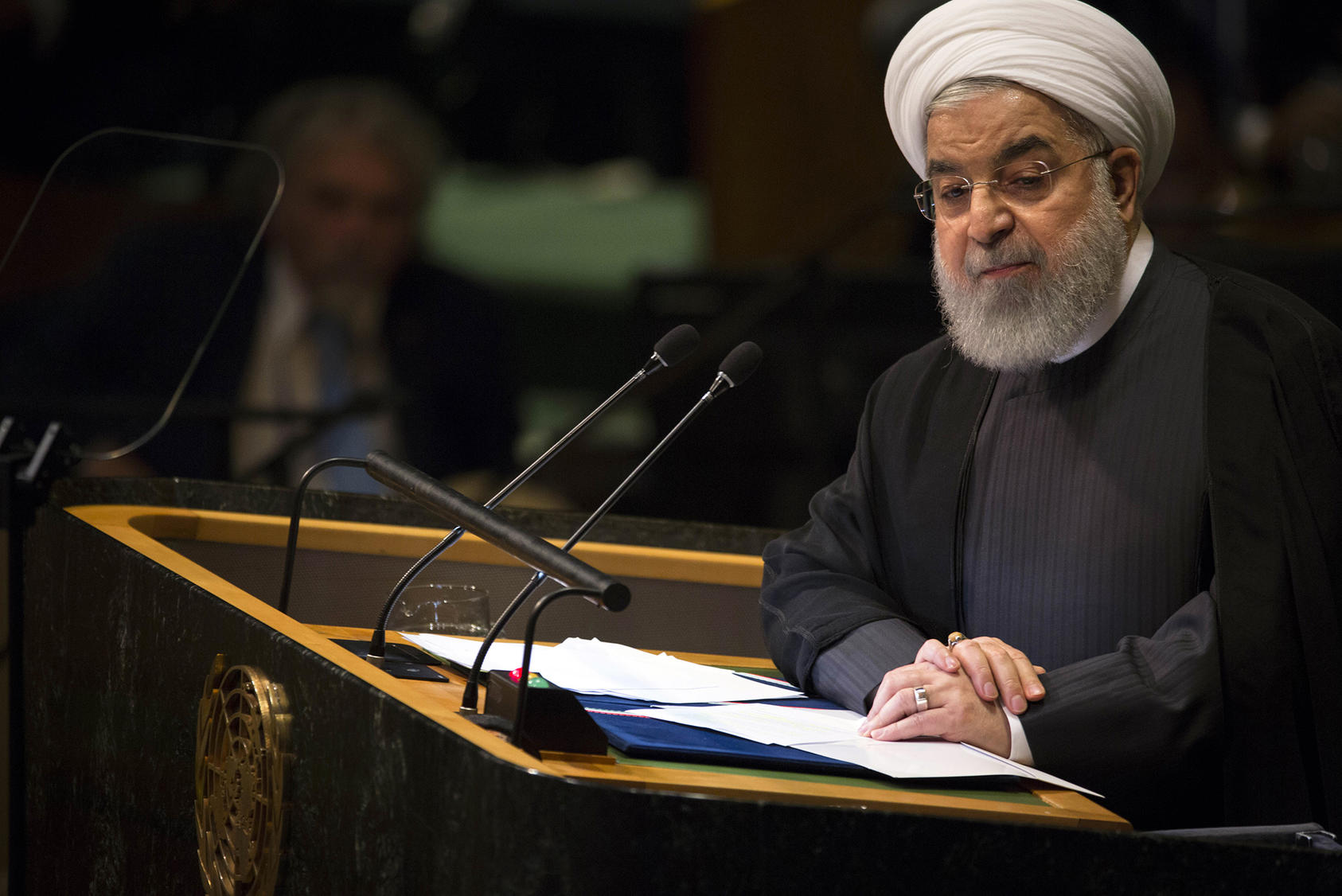  President Hassan Rouhani of Iran addresses the U.N. General Assembly at U.N. headquarters in New York on Tuesday, Sept. 25, 2018. (Dave Sanders/The New York Times)