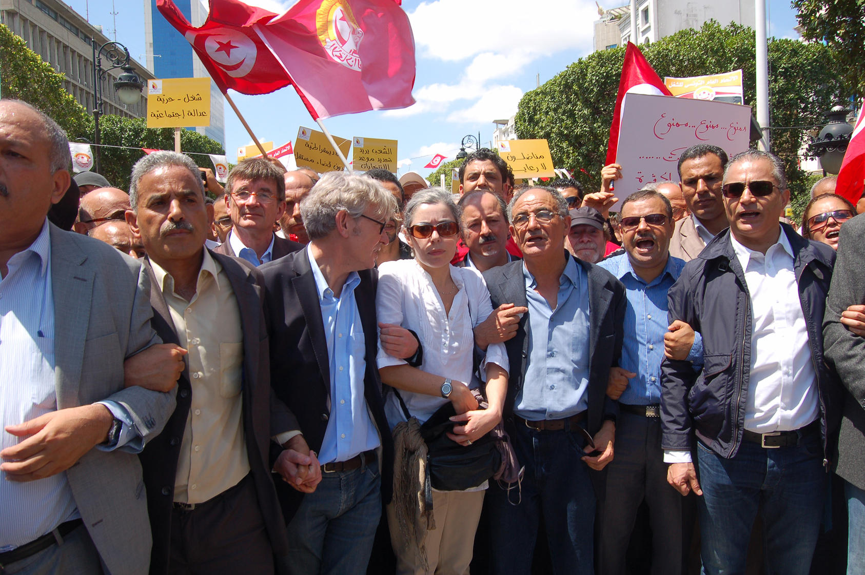 Trade union leaders at a protest in Tunis, Tunisia, May 12, 2012 (scossargilbert/Flickr)