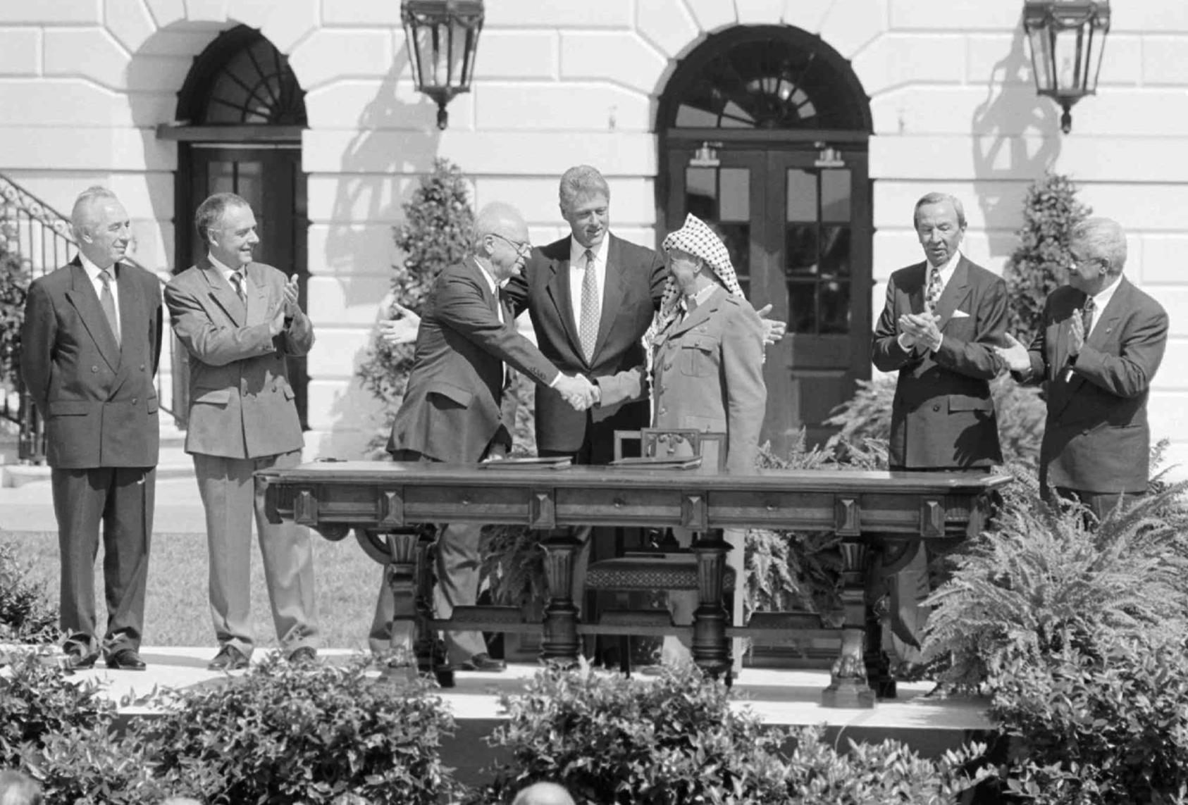 The 1993 Oslo Accords between Israel and the Palestine Liberation Organization achieved significant breakthroughs. The talks began as a track 2 diplomacy but transitioned to track 1 diplomacy by the time they finished. (Paul Hosefros/The New York Times)