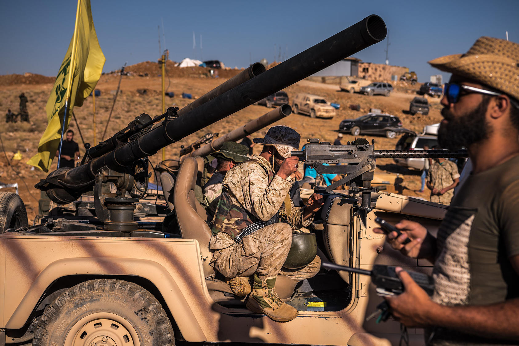Hezbollah fighters in the Jaroud Arsal area of Lebanon, near the Syrian border, July 29, 2017. (Sergey Ponomarev/The New York Times)