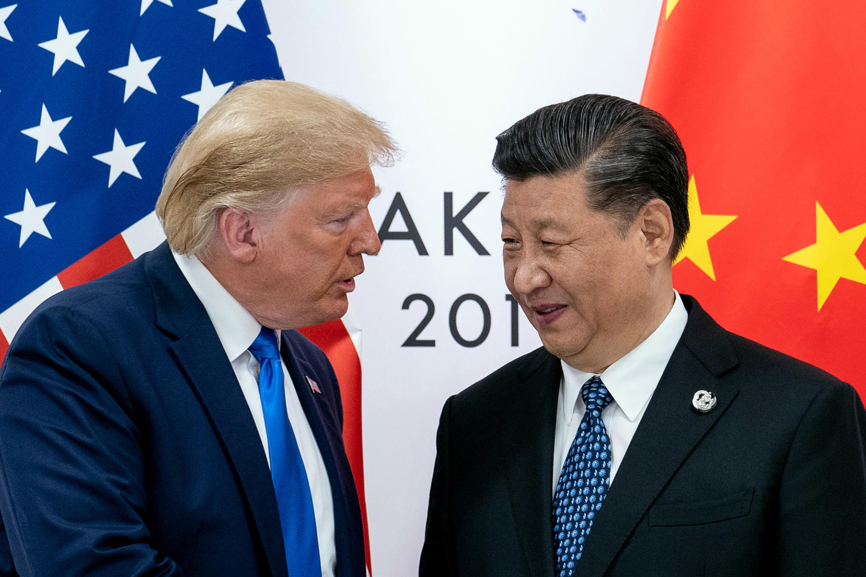 President Donald Trump speaks with President Xi Jinping of China at the G20 Summit in Osaka, Japan, June 29, 2019. (Erin Schaff/The New York Times)