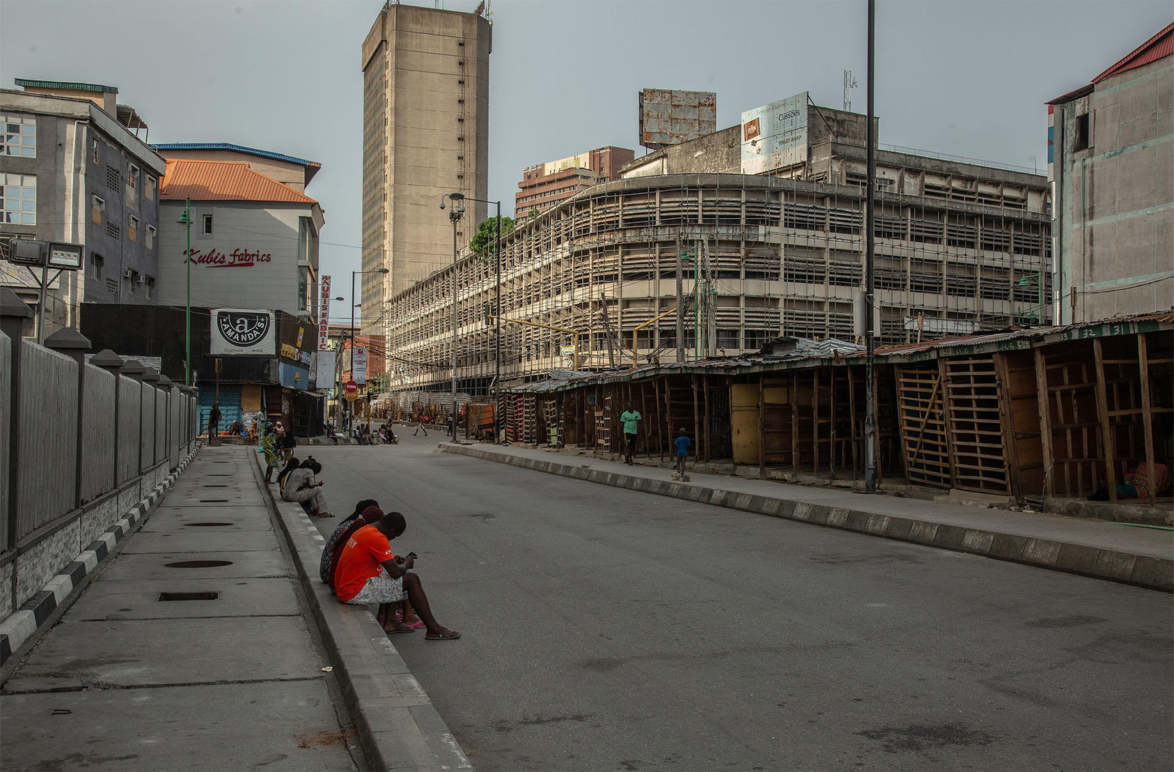 A nearly empty street market in Lagos, Nigeria, April 12, 2020. 