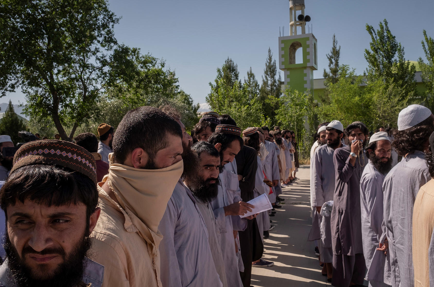 Afghan authorities assembled Taliban prisoners at the Bagram military base before releasing them in May. The government has sought assurances that released Taliban fighters will not return to the battlefield. (Jim Huylebroek/The New York Times)
