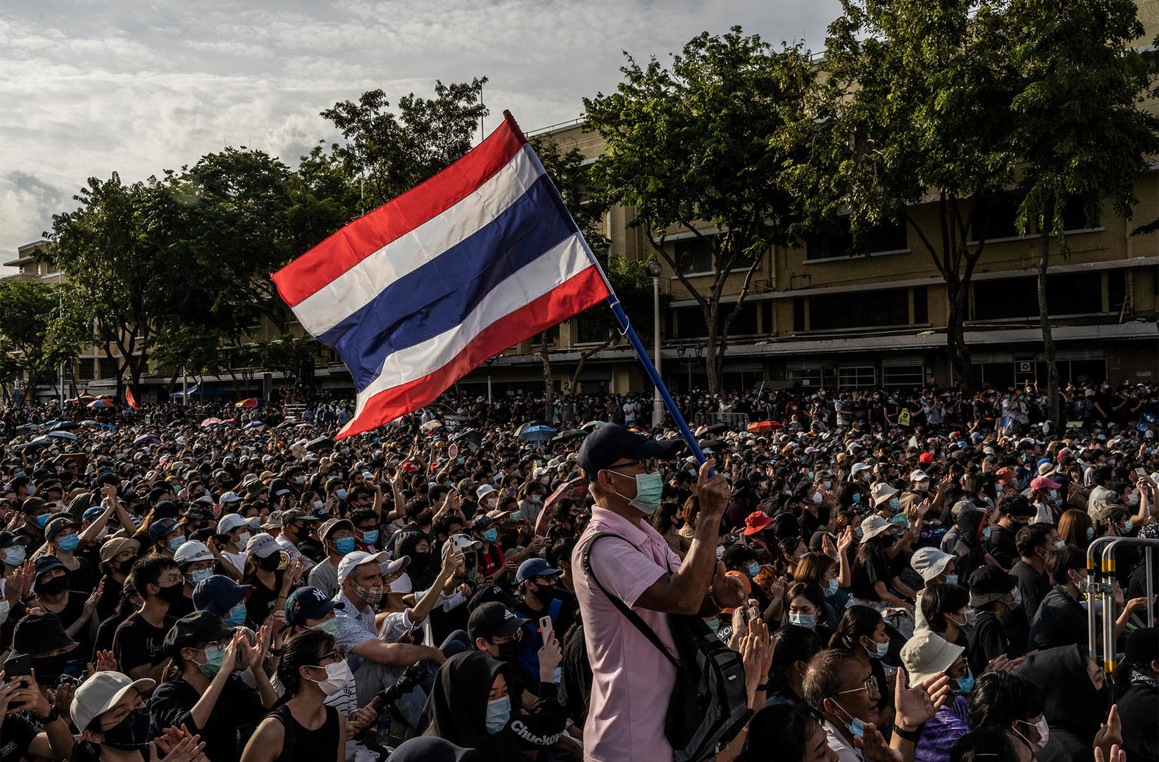 At least 10,000 protesters gathered in Bankok for the largest rally since the 2014 military coup. August 16, 2020. (Adam Dean/The New York Times)