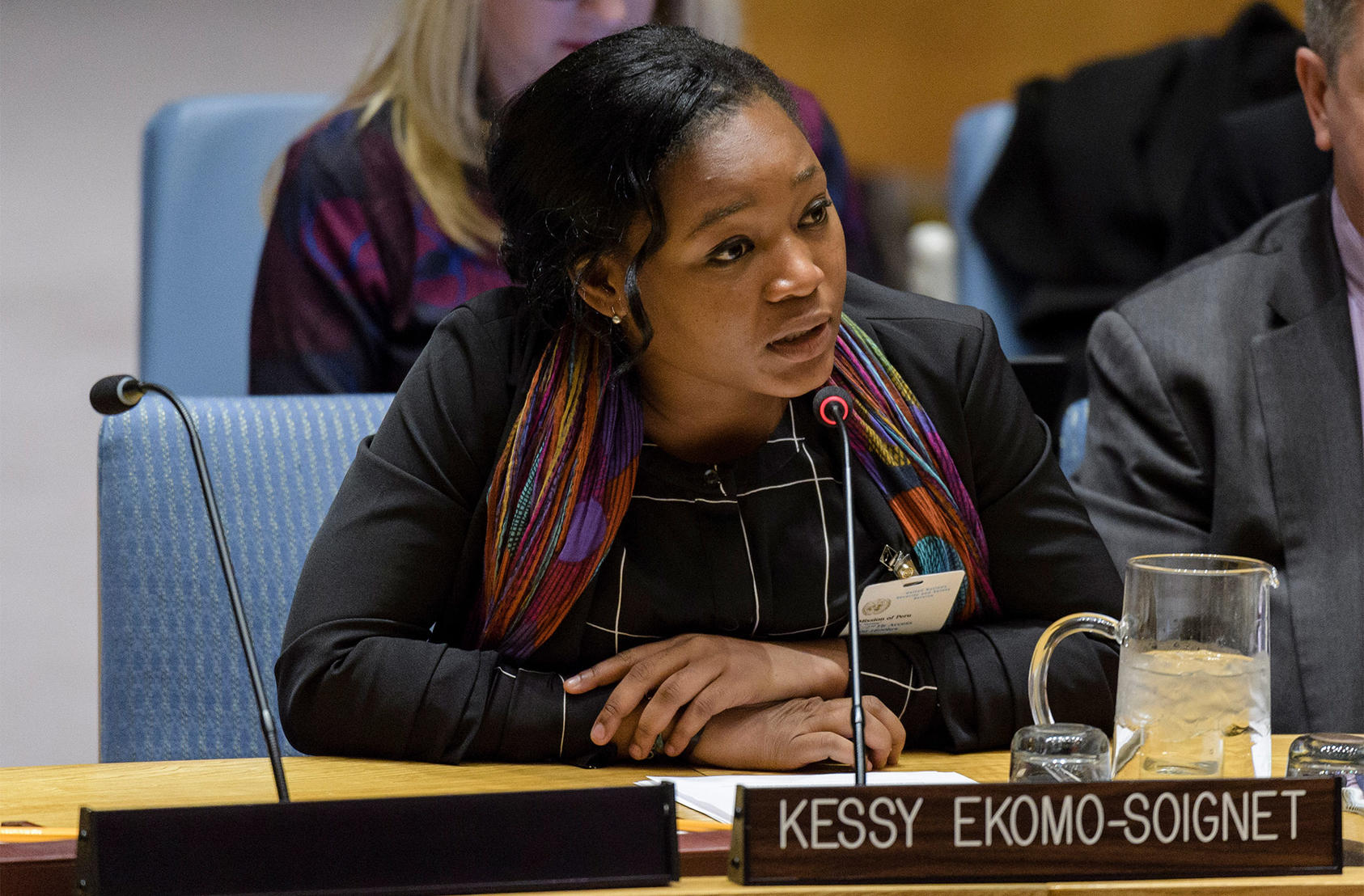 USIP Generation Change Fellow Ekomo-Soignet, who co-wrote this article, addresses a Security Council meeting on the maintenance of international peace and security, with a focus on youth, April 23, 2018. (UN Photo/Manuel Elias)