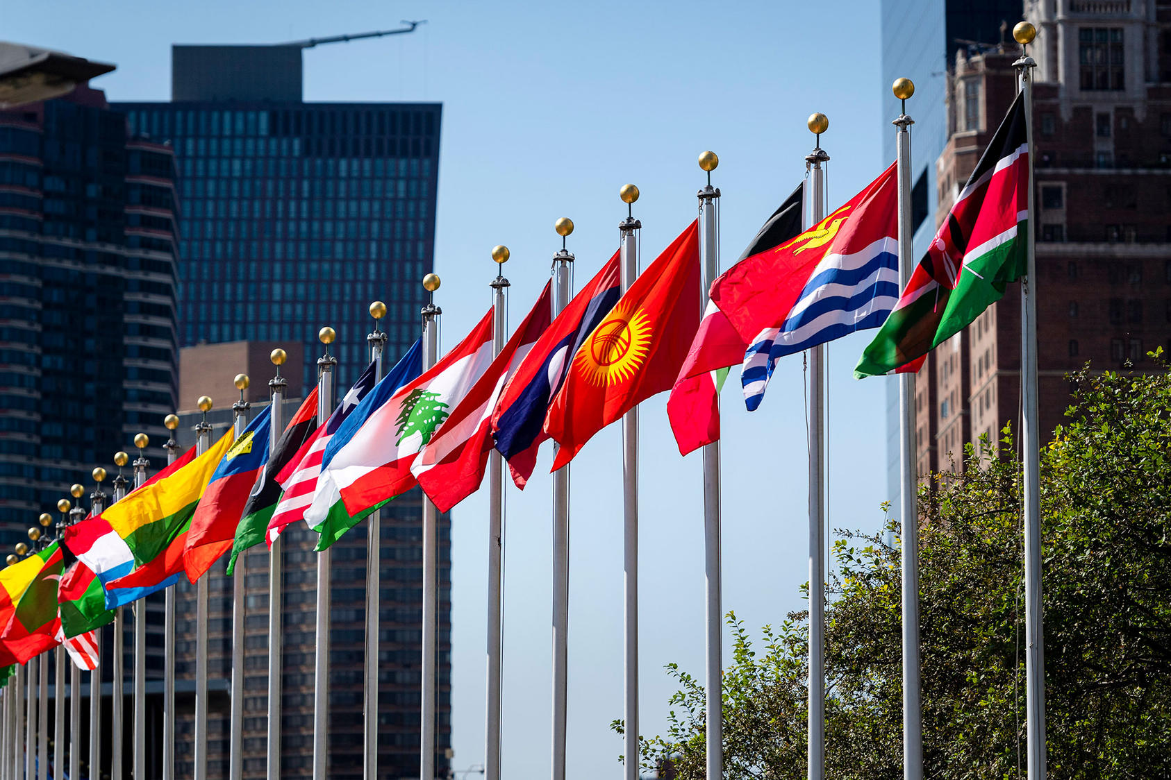 Flags outside UN headquarters