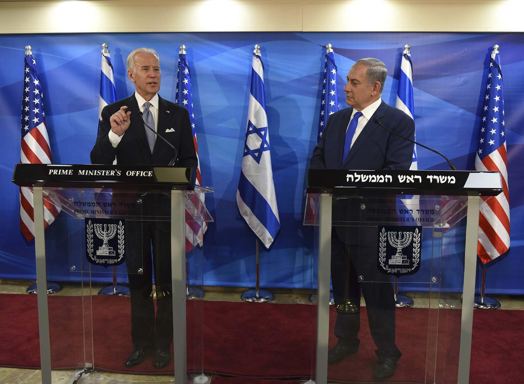 Vice President Joe Biden and Prime Minister Benjamin Netanyahu of Israel in Jerusalem, March 9, 2016. (Debbie Hill/Pool via The New York Times)