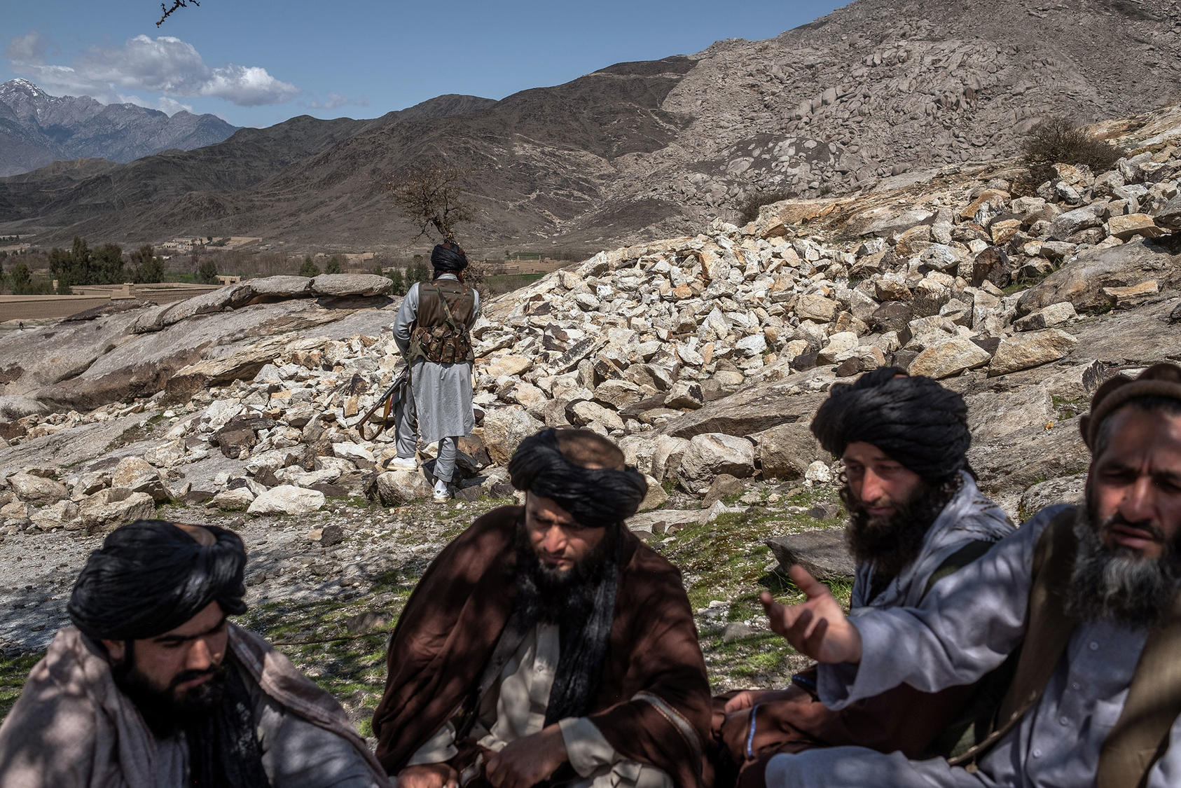 Members of the Taliban on Mach 13, 2020, in Laghman Province, Afghanistan. The group has threatened to resume attacks against coalition forces if the United States keeps troops in the country beyond May 1. (Jim Huylebroek/The New York Times)