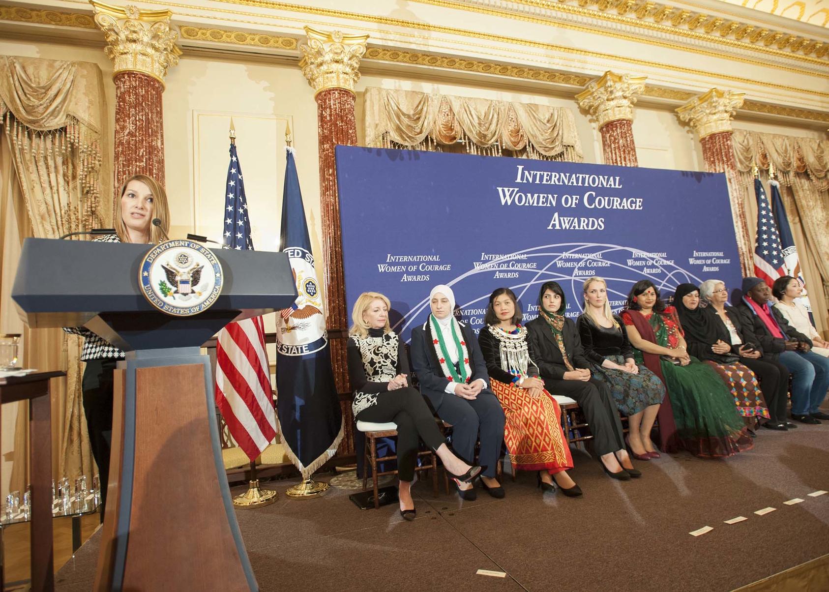 Deputy Secretary of State Heather Higginbottom presents 10 extraordinary women from 10 countries with the 2015 Secretary of State’s International Women of Courage Award at the U.S. Department of State in Washington, D.C., on March 6, 2015. (State Department photo/ Public Domain)