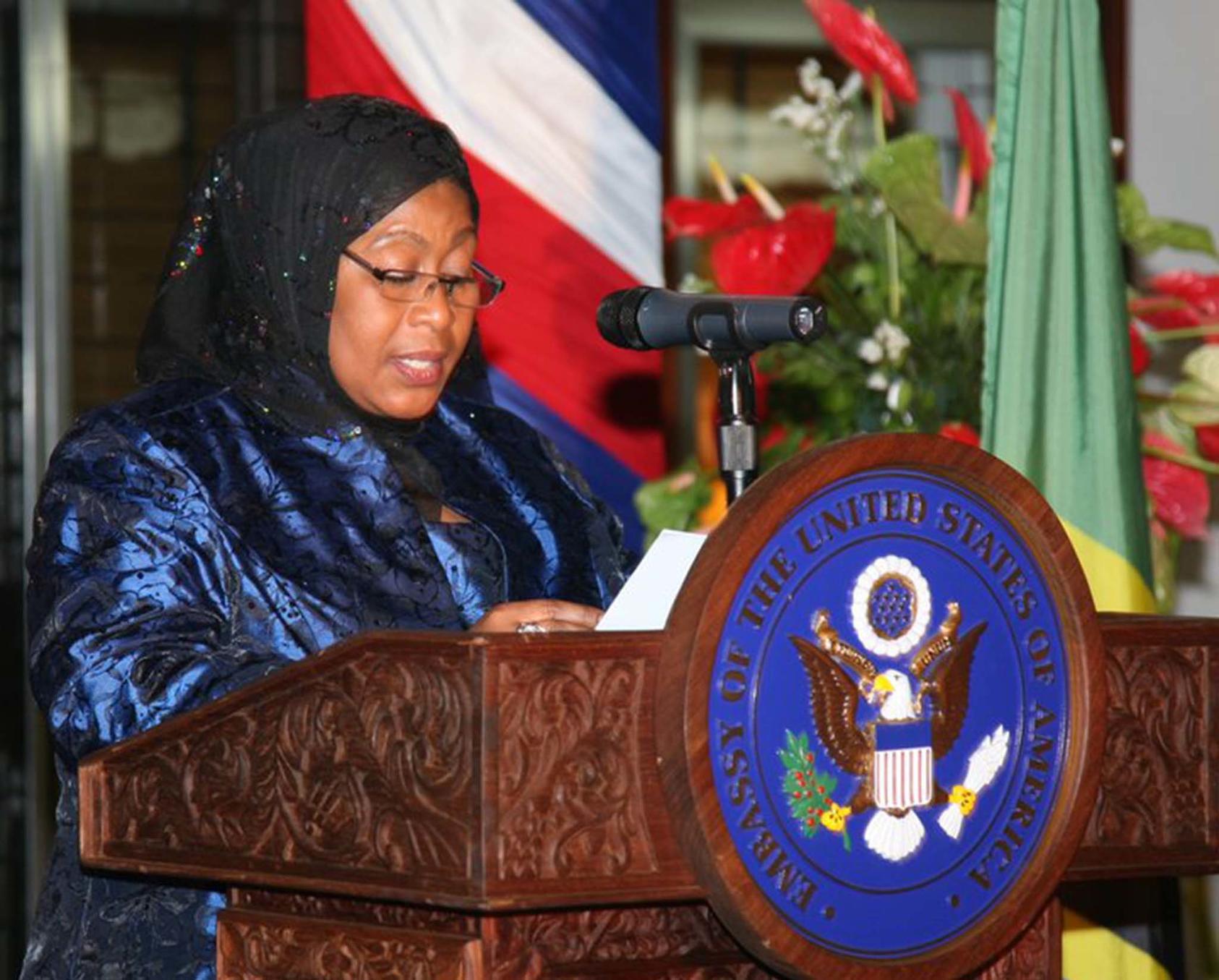 Tanzania’s new president is Samia Suluhu Hassan. As a member of parliament in 2011 she spoke at the U.S. Embassy in Dar es Salaam. (U.S. Embassy, Dar es Salaam)