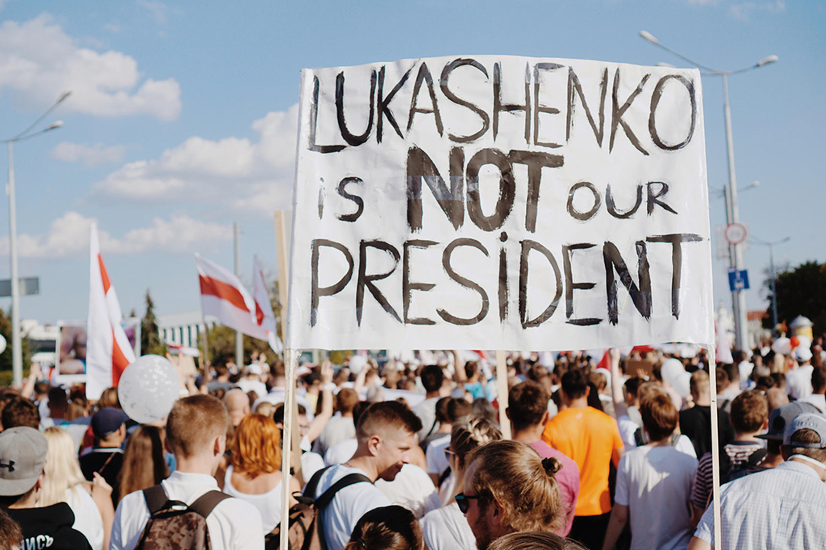 Protesters in Minsk, Belarus, gathered to demonstrate in support of the removal of Lukashenko from the office of President after claims that his government conducted vote-rigging during the 2020 presidential election.