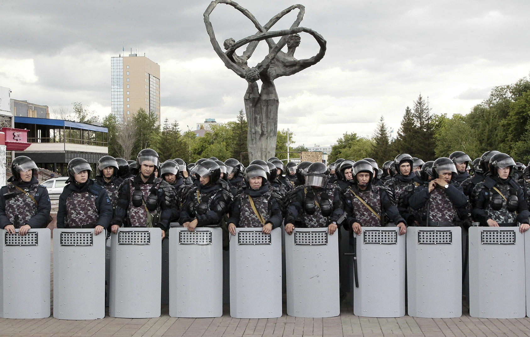 Kazakh police block an area to prevent protests against presidential elections in Nur-Sultan, Kazakhstan, on June 10, 2019. (Alexei Filippov/AP)