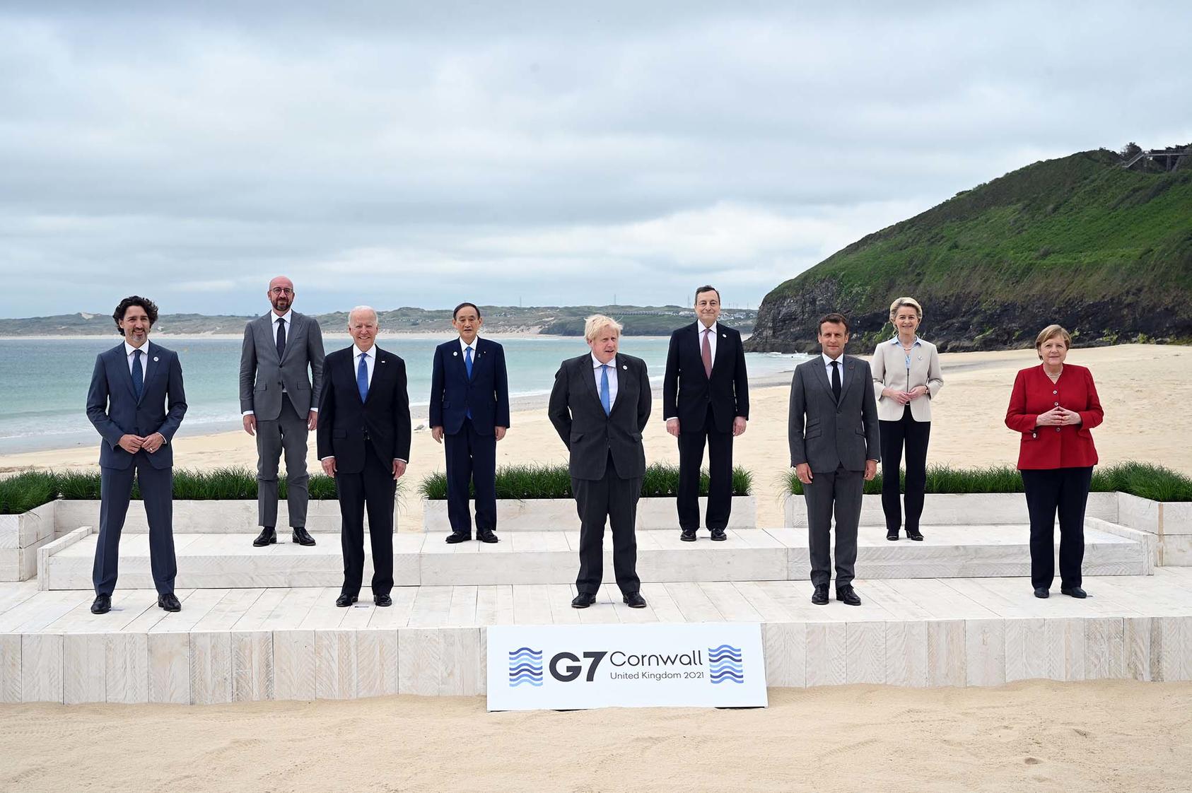 G-7 leaders the 2021 summit In Carbis Bay, England on June 11, 2021. (Leon Neal/Pool via The New York Times)