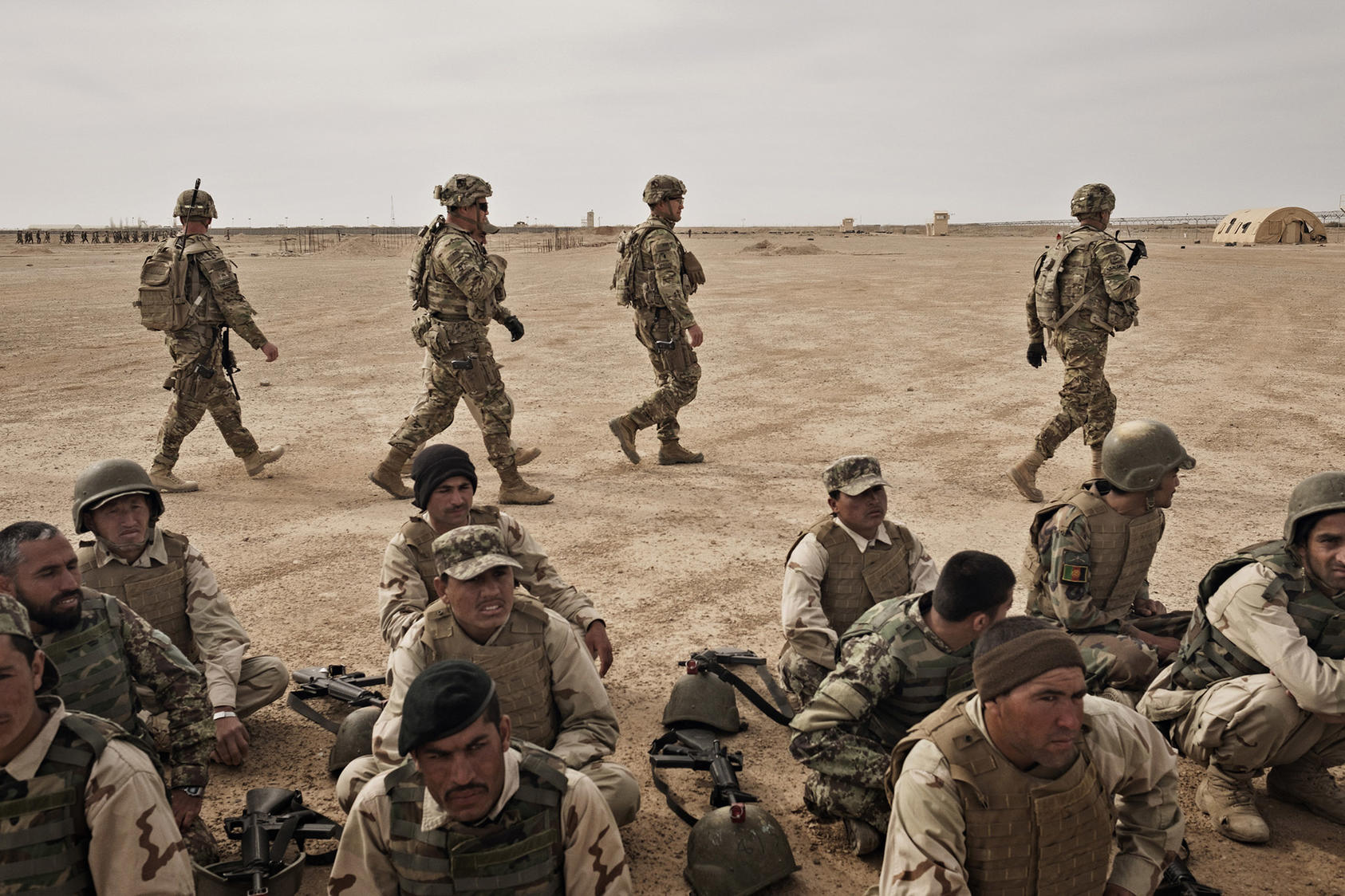 American soldiers during Afghan National Army training at Camp Bastion in Helmand Province, Afghanistan, March 22, 2016. (Adam Ferguson/The New York Times)