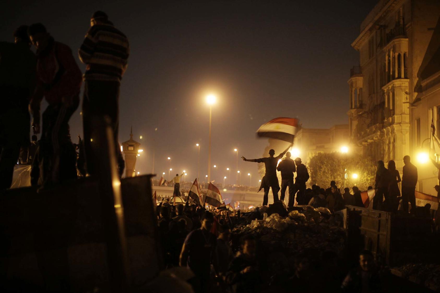 Demonstrators celebrate the toppling of President Hosni Mubarak after 18 days of protests against his government, in Cairo, Feb. 11, 2011. What became known as the Arab Spring left much of the region in smoldering ruins, but also whet an appetite for change. (Ed Ou/The New York Times)