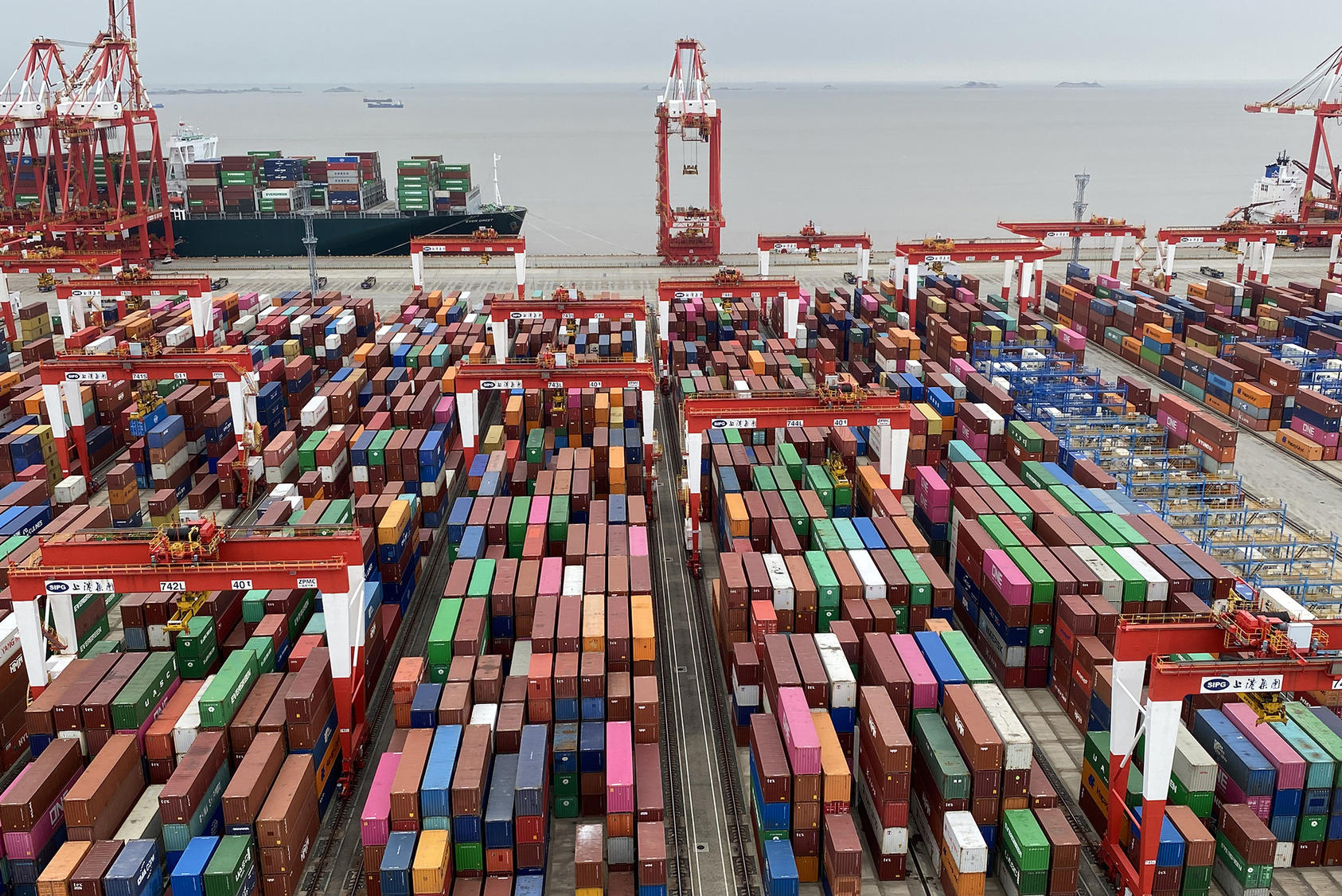 The freight yard at Shanghai's port. June 17, 2021. (Keith Bradsher/The New York Times)