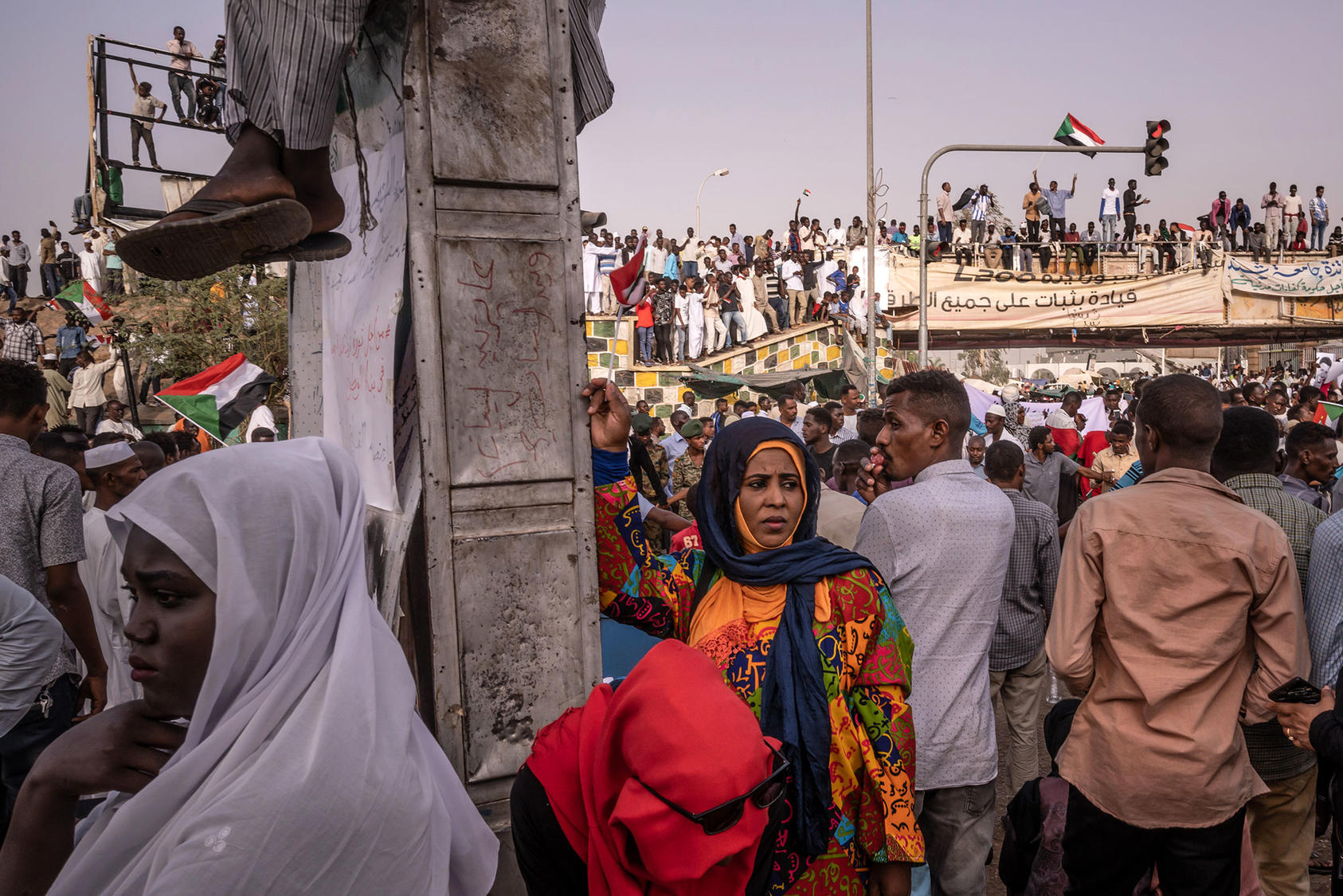 Protesters in Khartoum, Sudan, on April 19, 2019. After the excitement engendered by the overthrow of longtime dictator Omar al-Bashir, Sudan’s transition has faltered amid civilian-military tensions. (Bryan Denton/The New York Times)