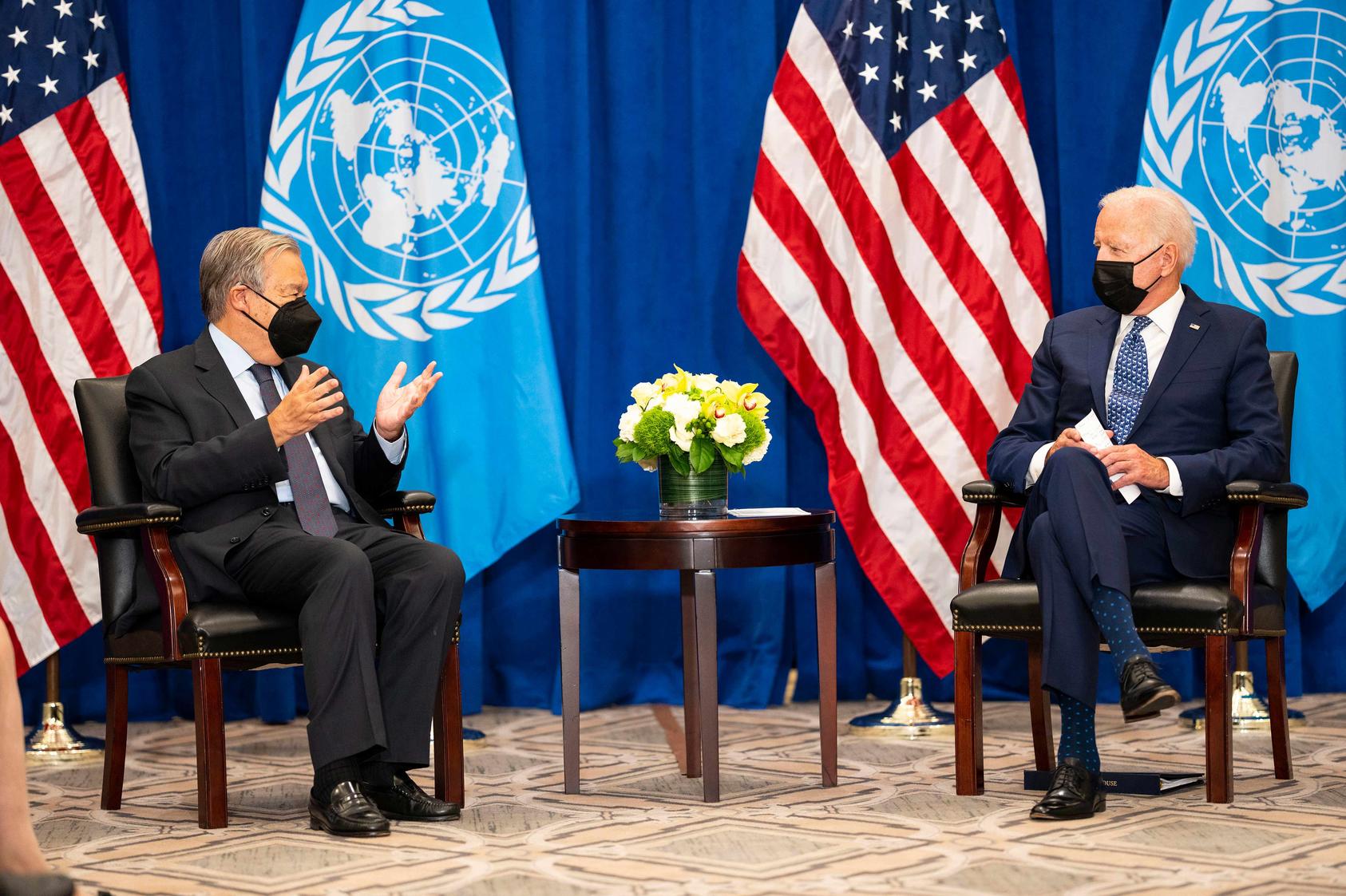 President Joe Biden meets with U.N. Secretary-General António Guterres in New York City. September 20, 2021. (Doug Mills/The New York Times)