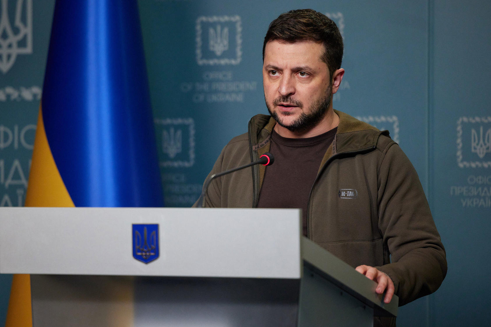 Volodymyr Zelenskyy speaks to Ukrainians, March 22. He has floated a compromise with Russia on Ukraine’s plan to join NATO—the idea of Ukrainian neutrality to be guaranteed by the United States, Russia and European states. (Ukraine presidential office)