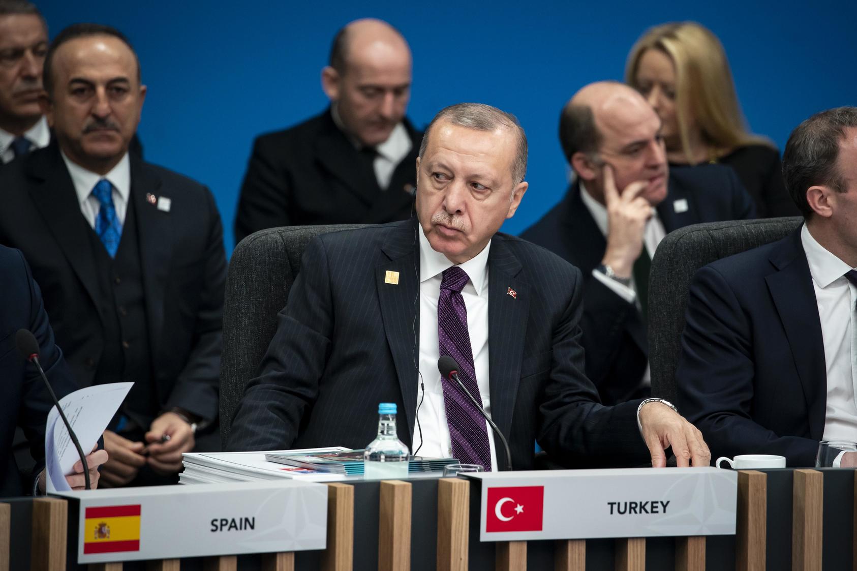 Turkish President Recep Tayyip Erdogan meets other NATO heads of state in 2020. Erdogan has maintained a rapport and communications with Russia’s President Vladimir Putin even while helping Ukraine against Russia’s invasion. (Al Drago/The New York Times)