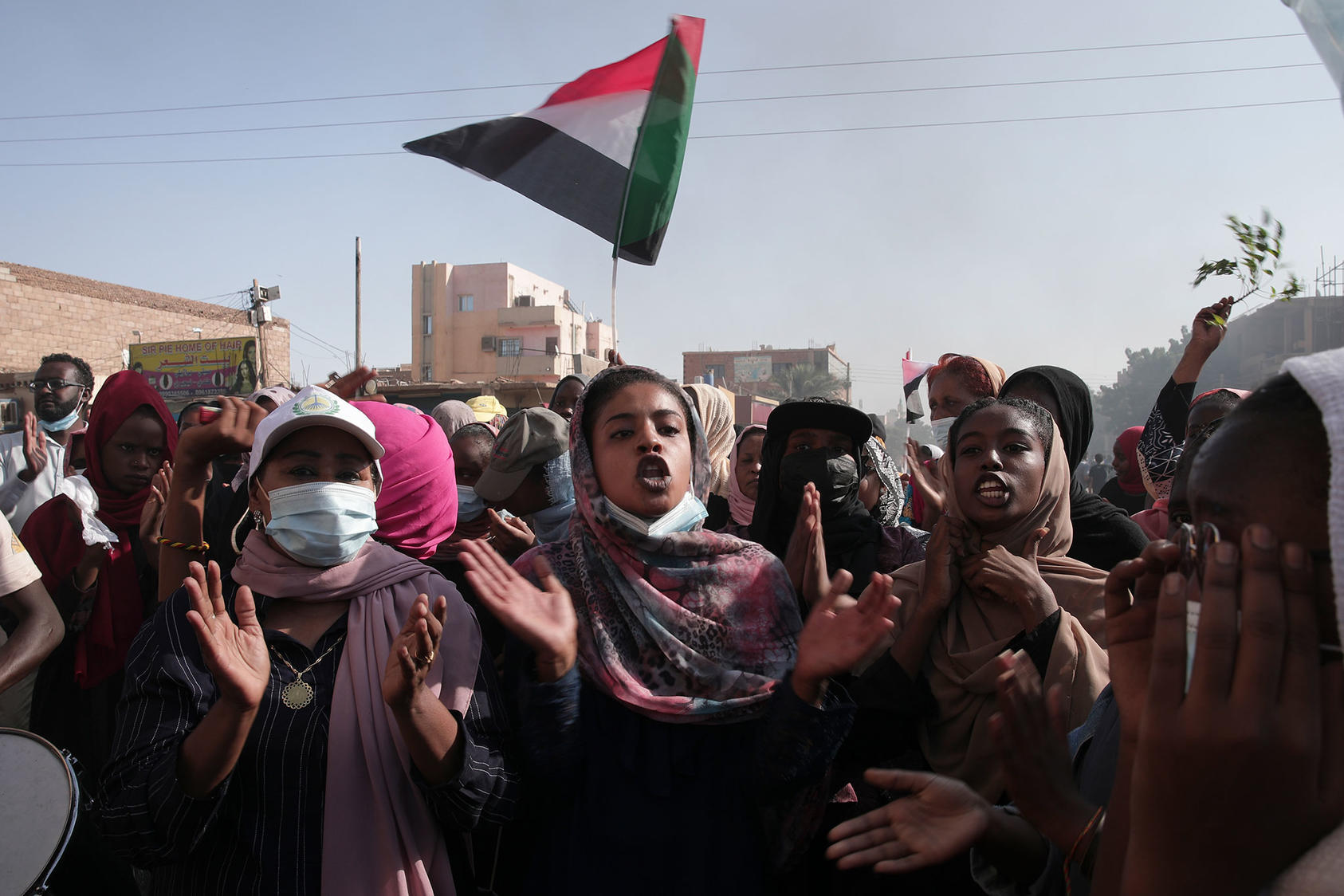 On November 17, 2021, in Khartoum, Sudan, protesters demonstrate against the military coup that ousted the government in October. (Photo by Marwan Ali/AP)
