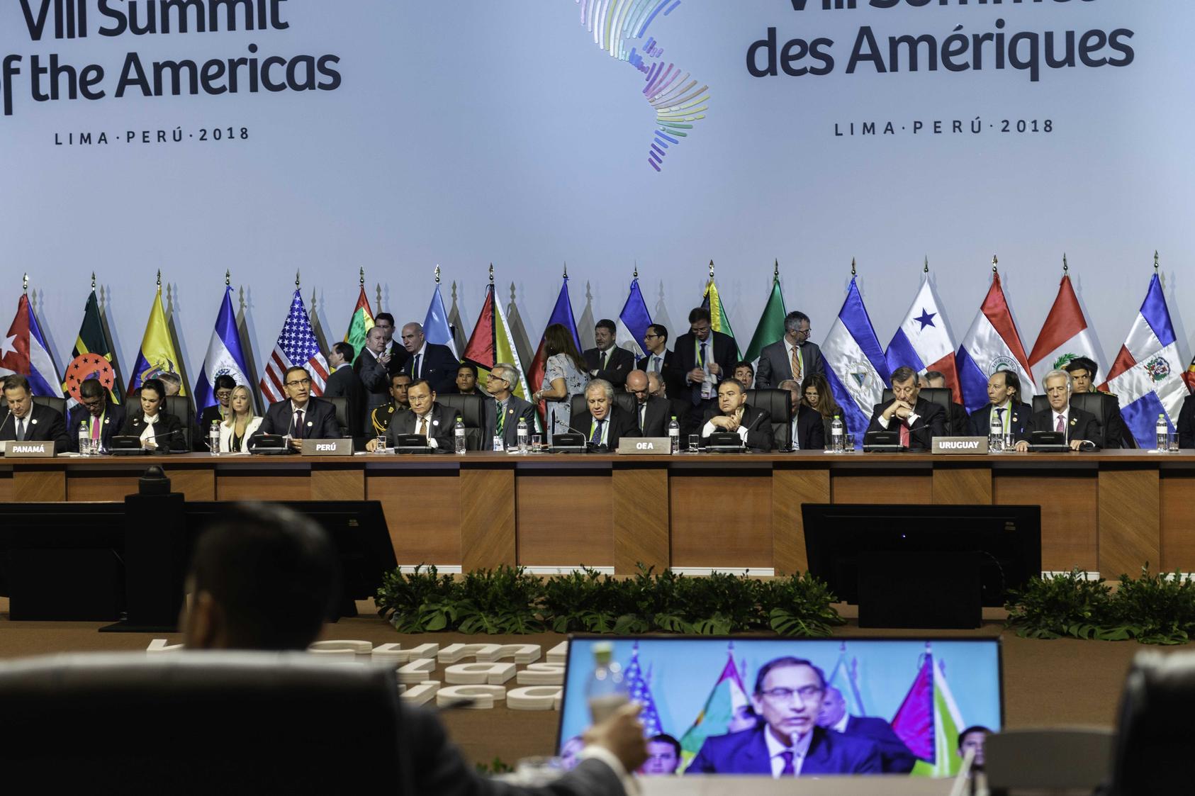 Una sesión plenaria de la Cumbre de las Américas 2018 en Lima, Perú. (Juan Manuel Herrera/Organización de los Estados Americanos)