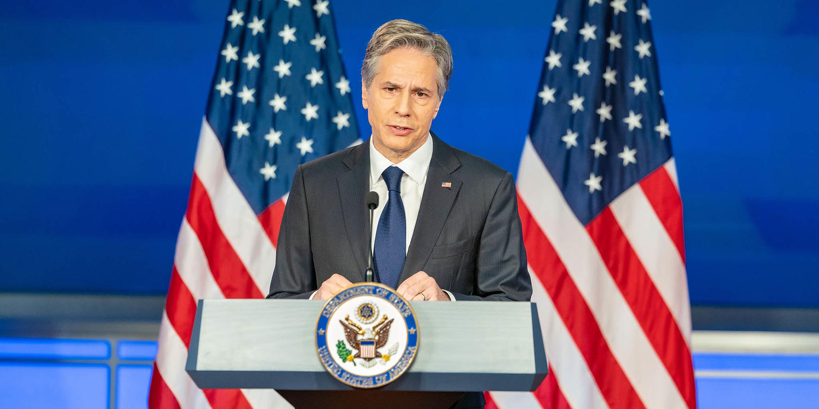 Secretary of State Antony J. Blinken delivers an address outlining the administration’s policy toward the People’s Republic of China, at the George Washington University in Washington, D.C., May 26, 2022. (Freddie Everett/U.S. State Department)