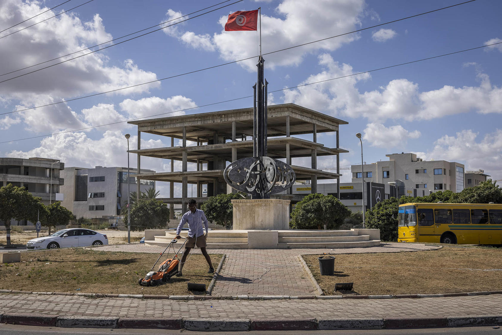 A memorial dedicated to Tunisia’s 2011 revolution. A nationwide strike by public-sector workers on June 16, 2022, threatened to deepen Tunisia’s crises and challenge President Saied’s campaign to consolidate power. (Ivor Prickett/The New York Times)