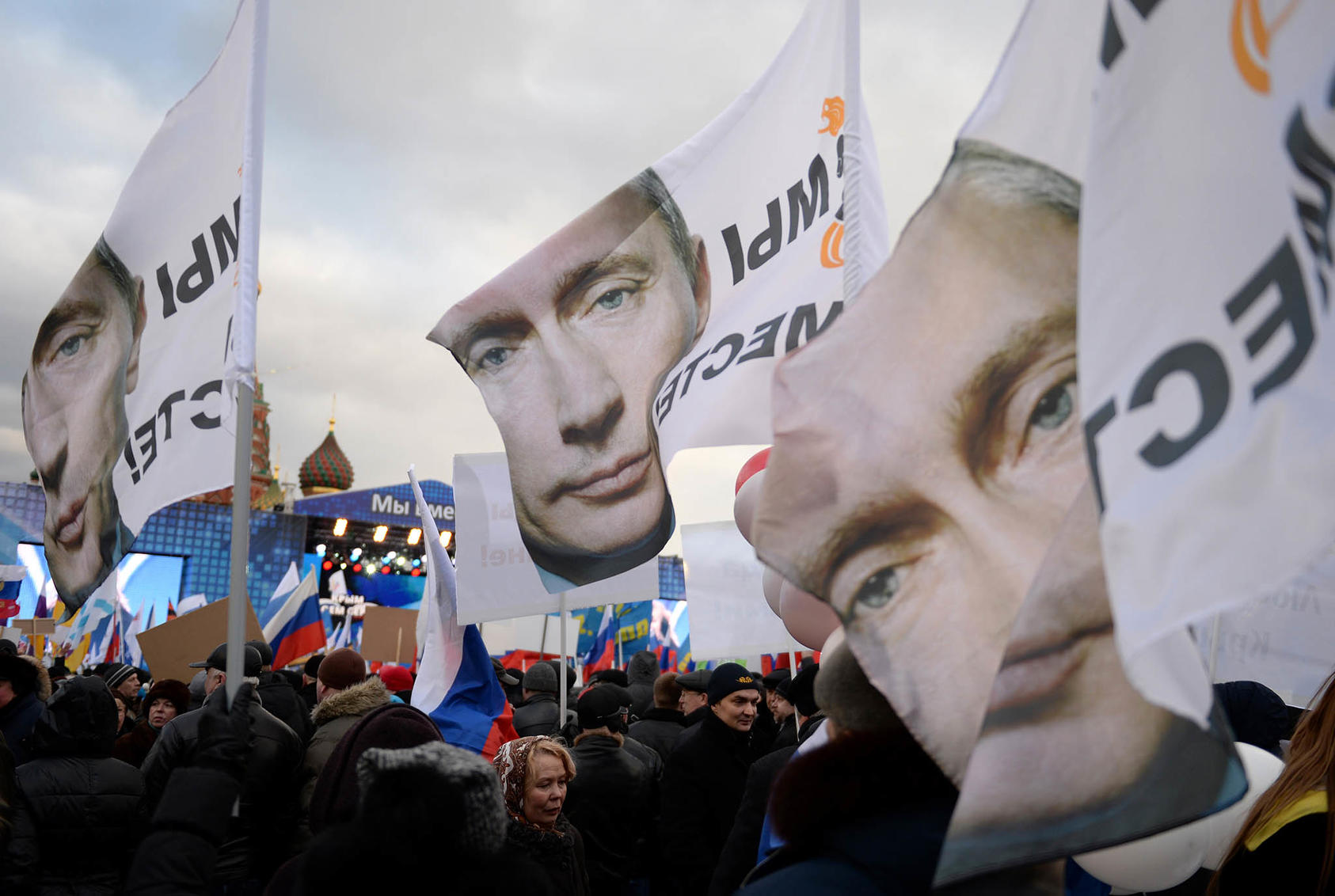 Crowds in Red Square in Moscow on the day President Vladimir Putin asked Parliament to accept Crimea into the Russian Federation, March 18, 2014. (James Hill/The New York Times)