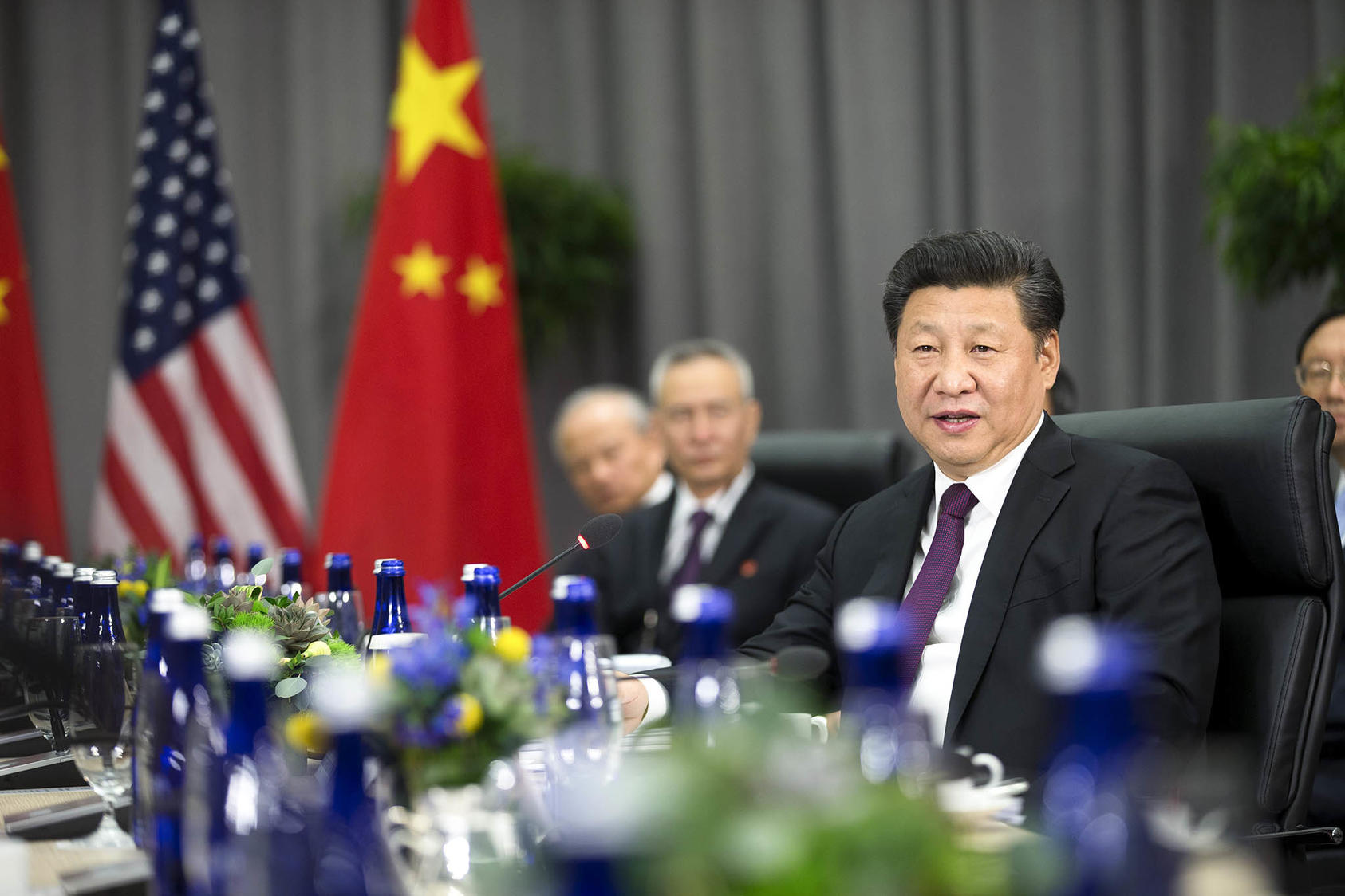 Chinese President Xi Jinping speaks while meeting with President Barack Obama during the Nuclear Security Summit in Washington, March 31, 2016. (Doug Mills/The New York Times)
