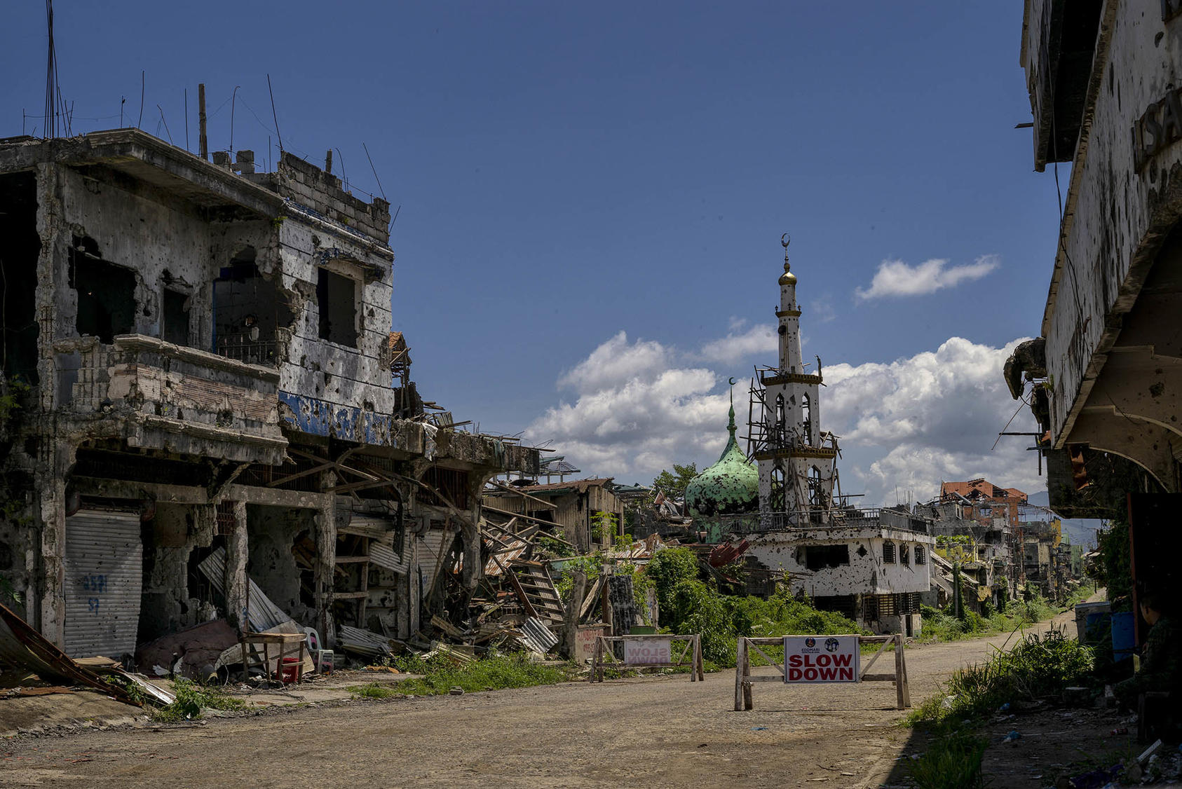War-damaged structures that were part of the city’s area of conflict with the Islamic State group, in Marawi City, the Philippines, April 13, 2019. (Jes Aznar/The New York Times)