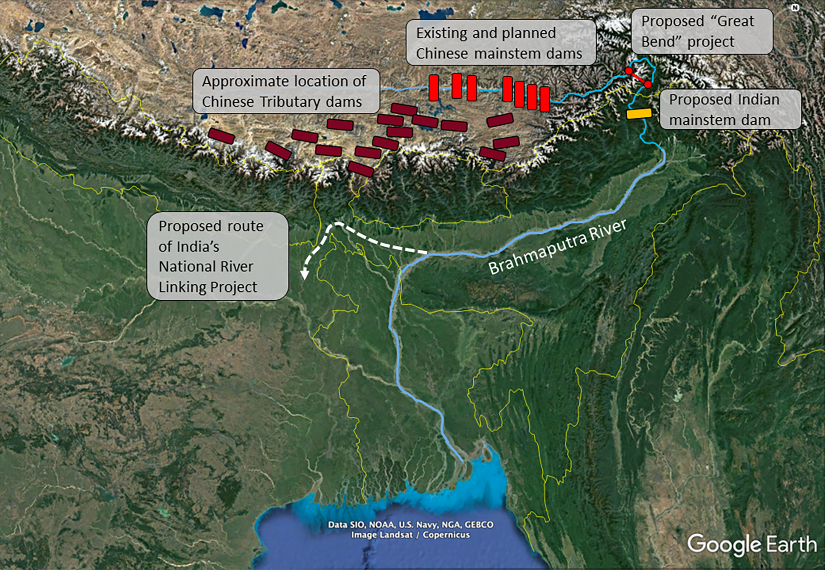 Existing and planned Infrastructure on the Brahmaputra