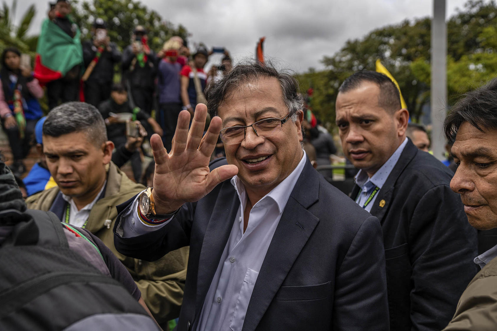 Colombian President Gustavo Petro arrives at presidential inauguration ceremonies in Bogotá, Colombia. August 6, 2022. (Federico Rios/The New York Times)